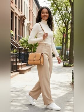 Chic Camel Vegan Leather Crossbody Bag With Gold Chain